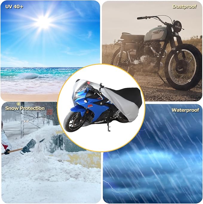 210D Motorcycle Cover All Season Waterproof Breathable Sun Outdoor Protection - Image 3