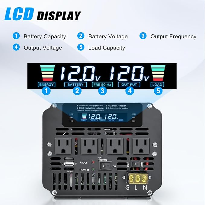 5000W Power Inverter 12V to 110V/120V DC to AC - Image 2