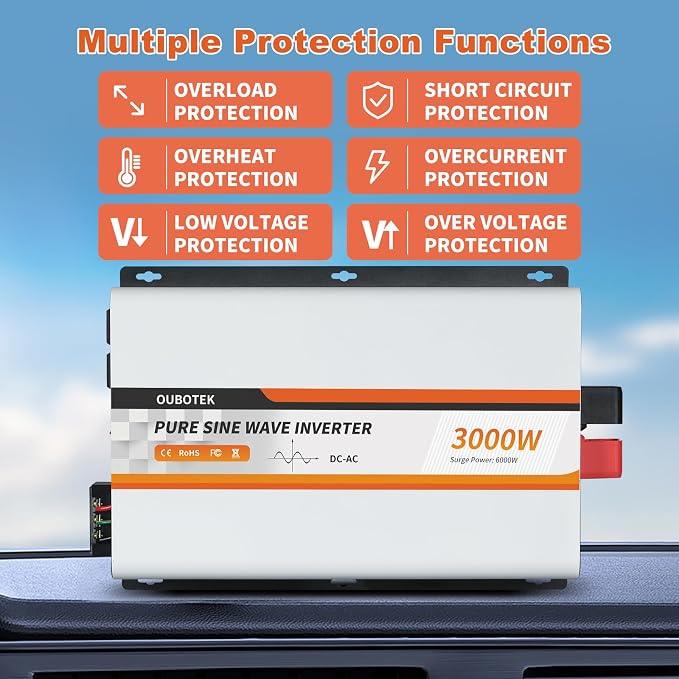 3000 Watt Pure Sine Wave Inverter, DC 12V to AC 120V - Image 4