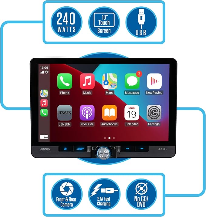 Jensen J1CA10FL-BUC 10.1-inch CarPlay Android Auto Car Stereo - Image 3