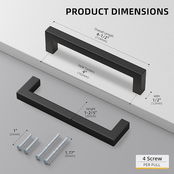 goldenwarm 35 Pack 4 INCH Black Square Bar Cabinet Pull - Image 2