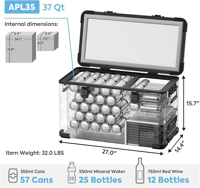ICECO APL35 Dual Zone Portable Fridge Freezer, 37 Quart 12V Car Refrigerator - Image 2
