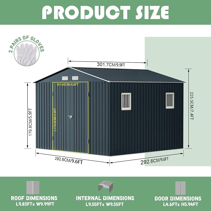 Breezz Outdoor Storage Shed 10X10FT. Utility Tool Shed Metal Storage Garden Shed - Image 4