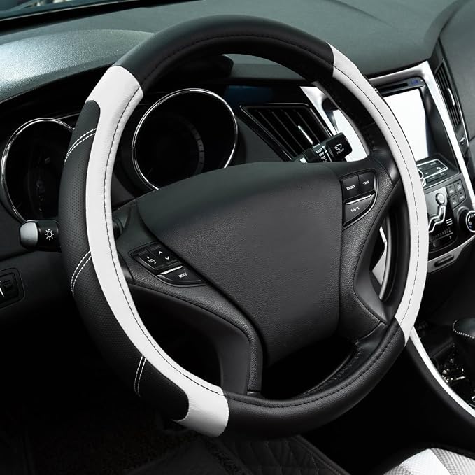 CAR PASS Line Rider Microfiber Leather Sporty Steering Wheel Cover Universal by CARPASS