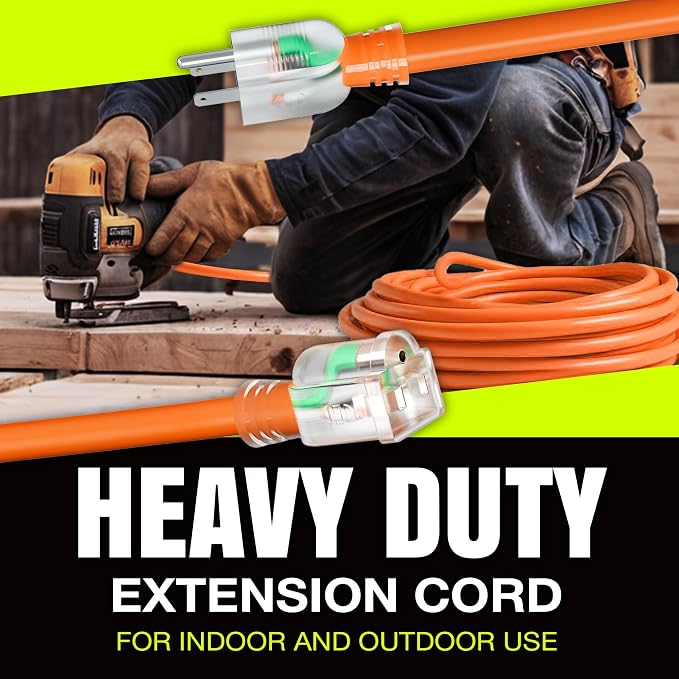 75ft Outdoor/Indoor Extension Cord 14/3 Gauge Heavy Duty 3 Prong SJTW, - Image 7