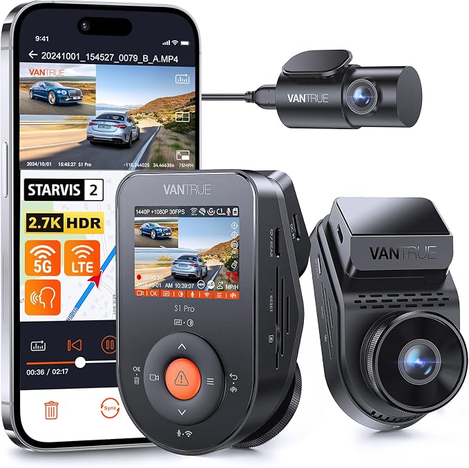 Vantrue S1 Pro Dual 1440P Dash Cam Front and Rear, Dash Camera w/2.7K, STARVIS 2 by VANTRUE