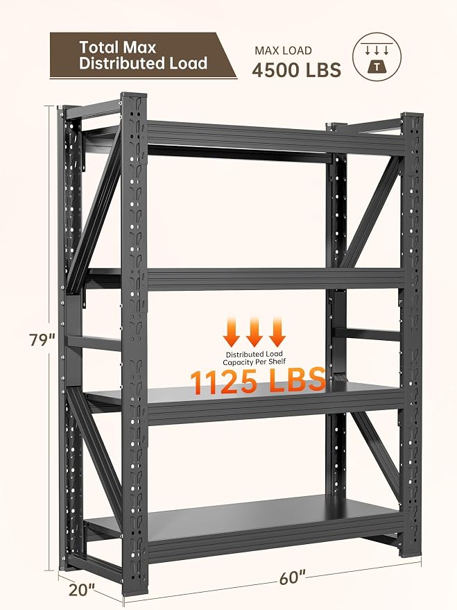 4-Tier Storage Shelves, Adjustable Industrial Metal Shelf System, 500lbs - Image 3
