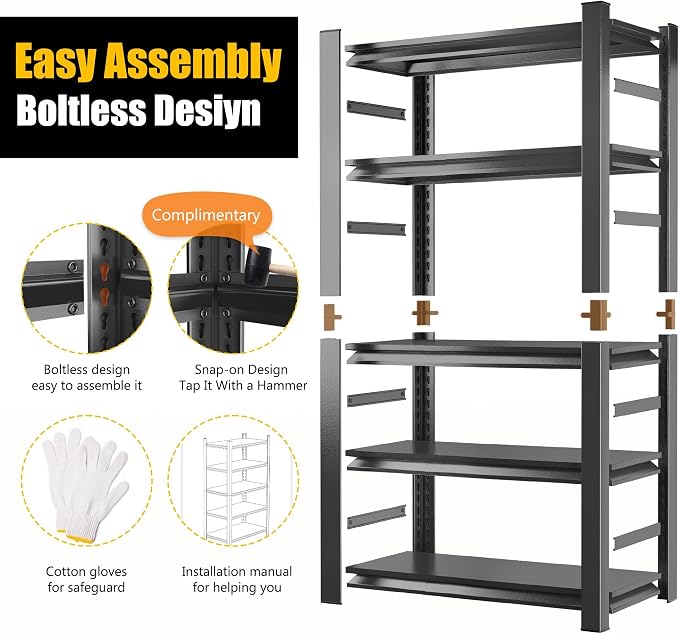 63" Heavy Duty Garage Shelving, 5-Tier Adjustable Storage Shelf, 2000lbs - Image 6