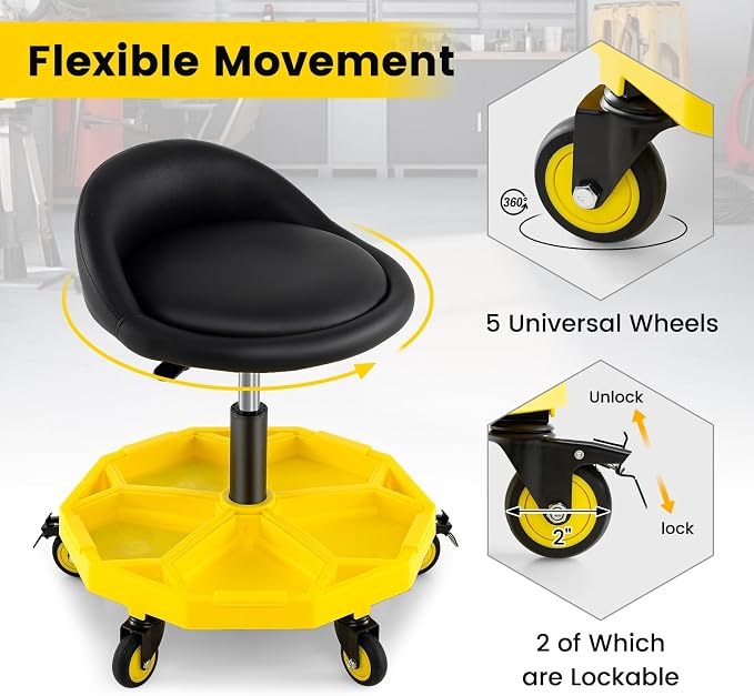 Goplus Rolling Garage Stool, 20”-25” Height Adjustable Mechanic Stool - Image 8