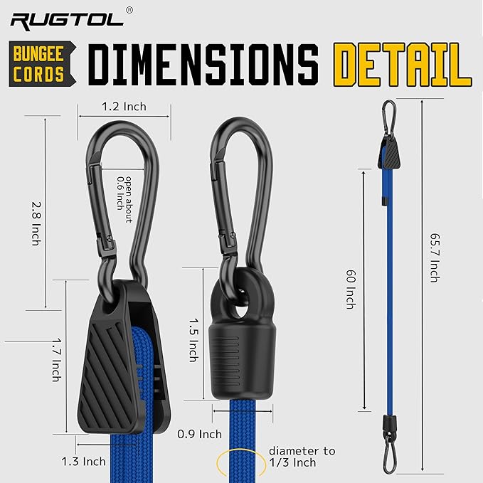 Bungee Cords with Hooks, 60 Inch Adjustable Blue Bungee Cords with Carabiner - Image 5