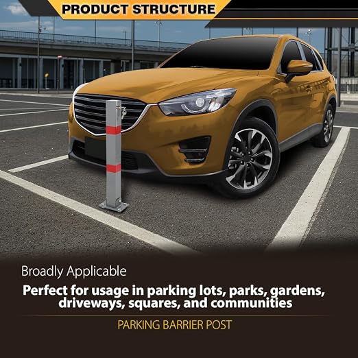 Folding Parking Barrier Lockable Car Bollard Driveway Safety Security Post - Image 2
