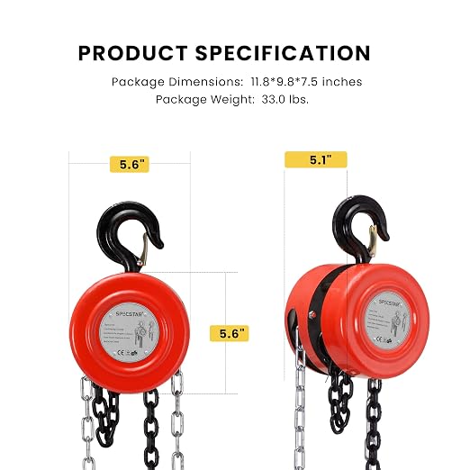 SPECSTAR Hand Chain Hoist 2 Ton 4400 Lbs Capacity 10 Feet - Image 7