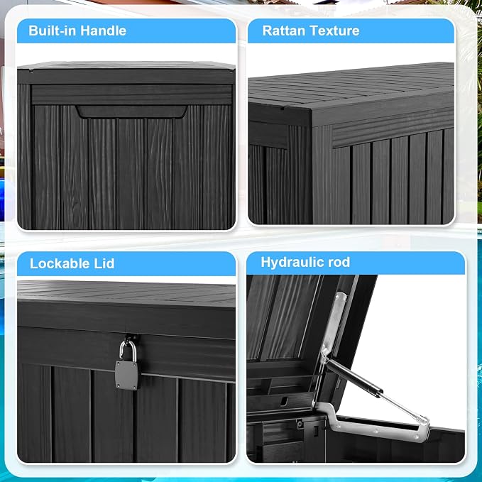 200 Gallon Lockable Resin Deck Box, Waterproof & UV-Resistant Outdoor Storage - Image 7