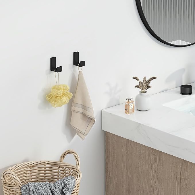 Angle Simple Towel Hook Matte Black 2 Pack, 304 Stainless Steel Bathroom Coat - Image 2