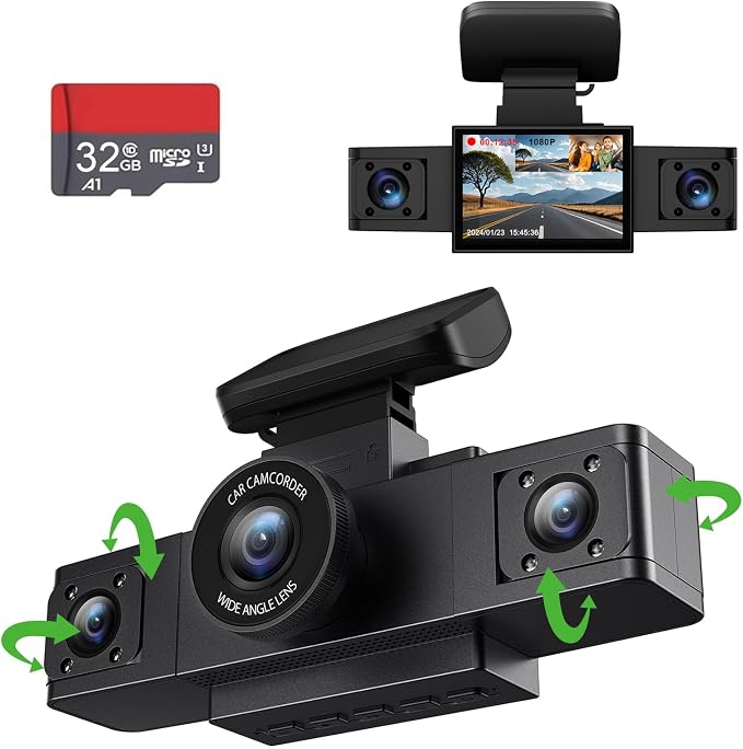 3 Channel 1080P Dash Cam Front and Inside Left/Right, Free 32G Card, Dash by ZKCAMSPYDashCamforCars