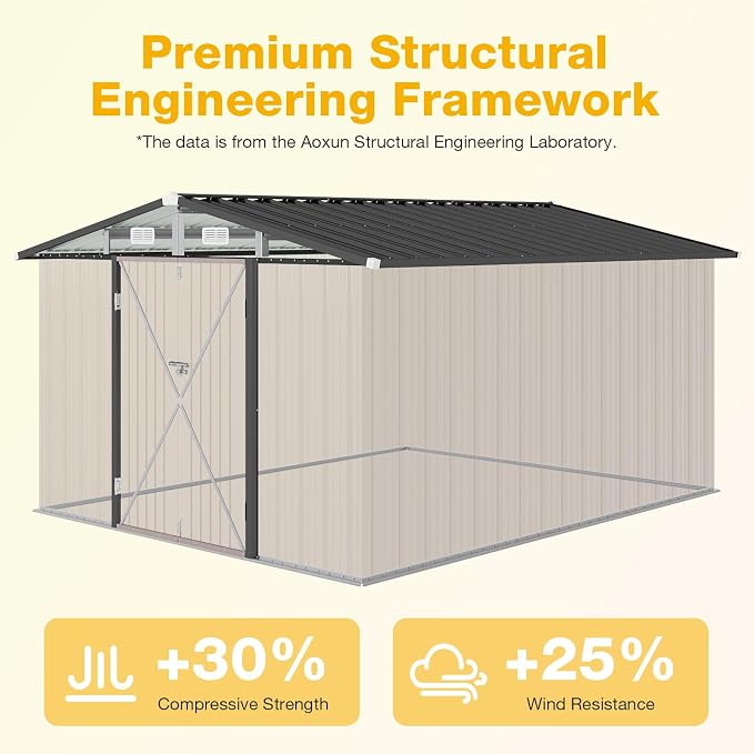 10x12 FT Outdoor Storage Shed Heavy-Duty Galvanized Steel Metal Garden Shed - Image 8