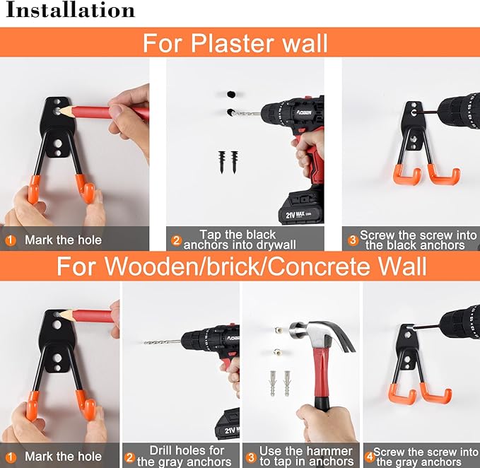 Aoben 24PCS Heavy Duty Garage Hanger Organizer Anti-Slip Double Wall Storage - Image 5
