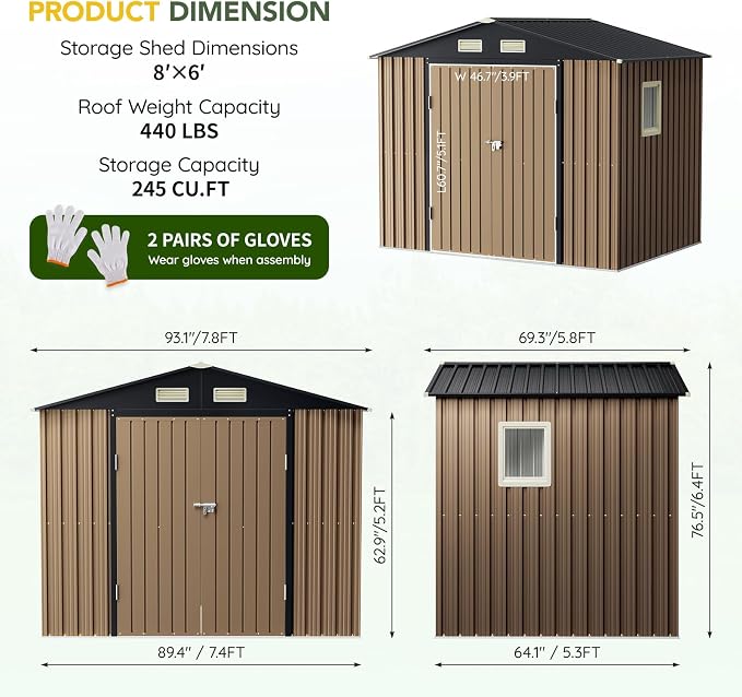 Breezz 6X8FT Outdoor Steel Storage Shed - Image 3