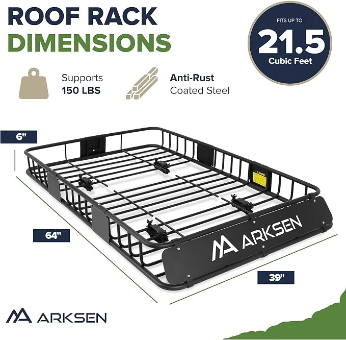 ARKSEN 64 x 39 x 6 Inch Universal 150LB Heavy Duty Roof Rack Cargo - Image 7