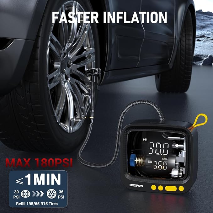 NEXPOW Tire Inflator Portable Air Compressor, 180 PSI Cordless Air Pump - Image 2