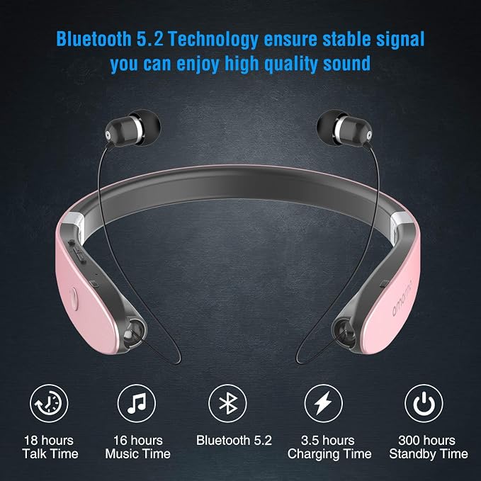AMORNO Foldable Bluetooth Headphones Wireless Neckband Headset - Image 3