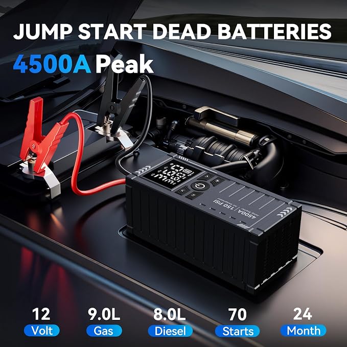 Car Battery Jump Starter with Air Compressor - Image 2
