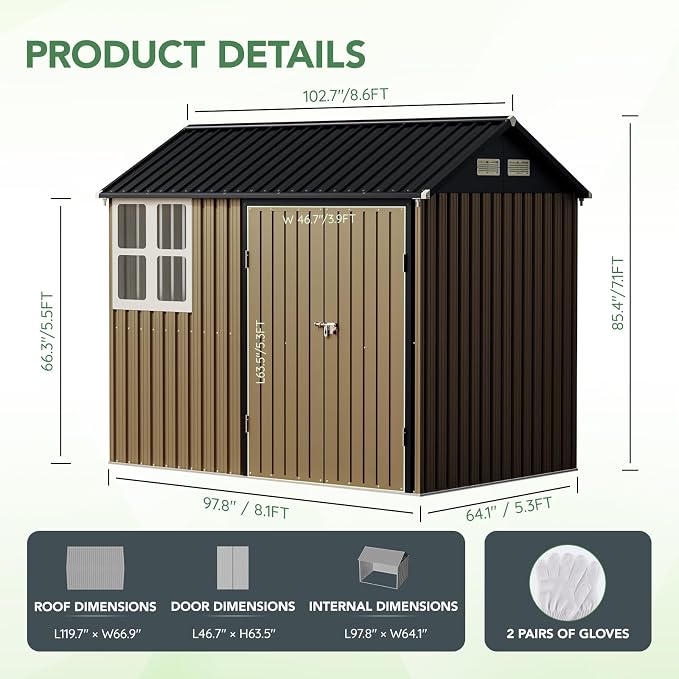 8X6FT Outdoor Steel Storage Shed - Image 2