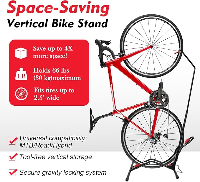 Vertical Bike Parking Stand- Space-Saving, Adjustable Freestanding Upright Bike - Image 2