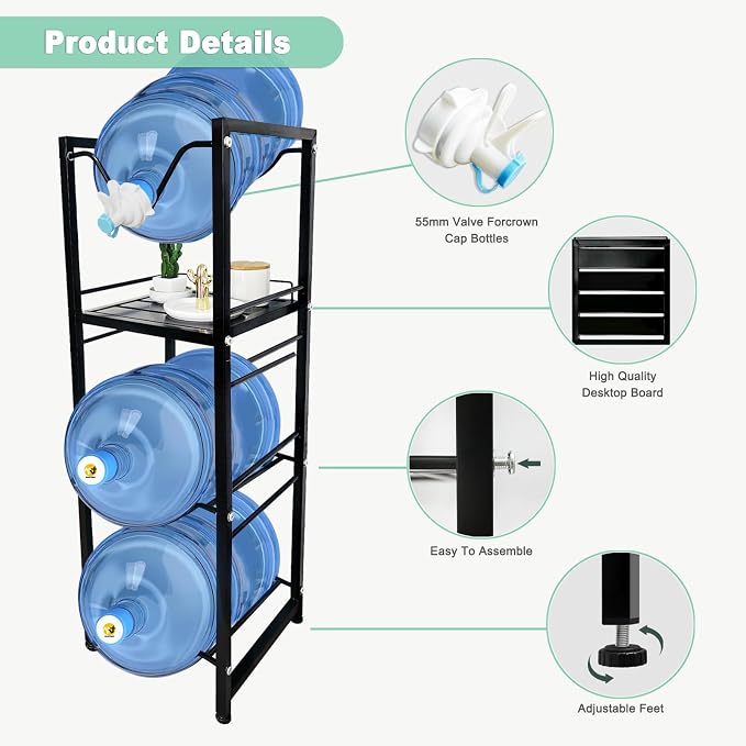 5 Gallon Water Jug Holder with 3-Tier Storage Shelves - Image 3