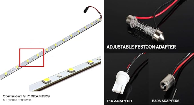 ICBEAMER 12" Red to White 18 SMDs 2835 LED Strip Light Universal Fit Car Trunk - Image 3