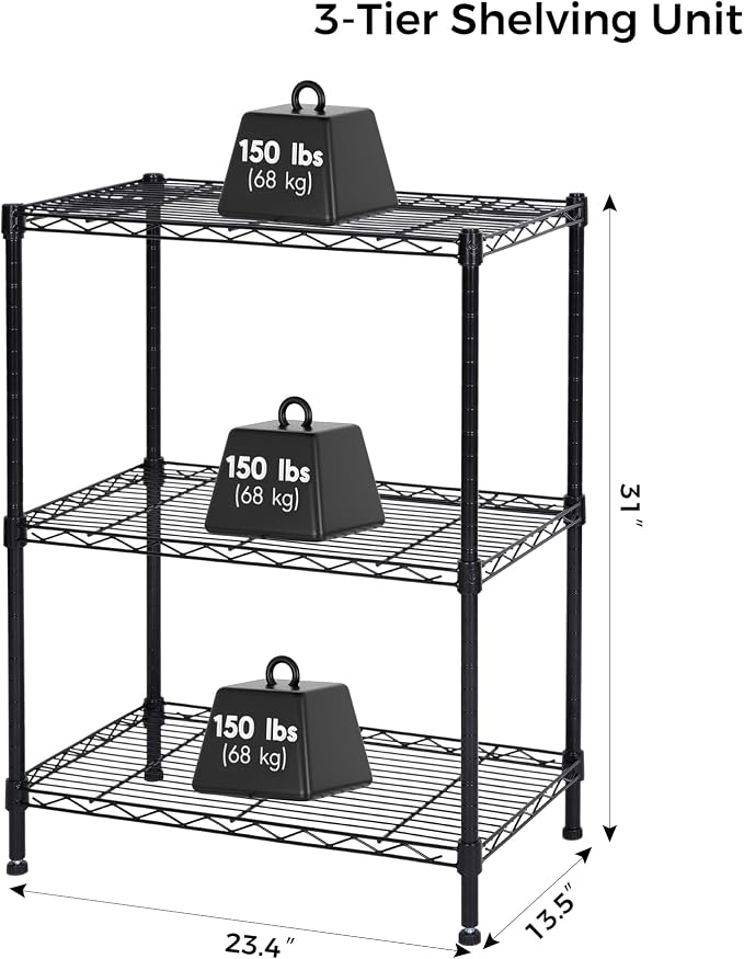 Homeiju 3-Shelf Storage Rack, Adjustable Height Metal Shelving Unit, Heavy Duty - Image 3