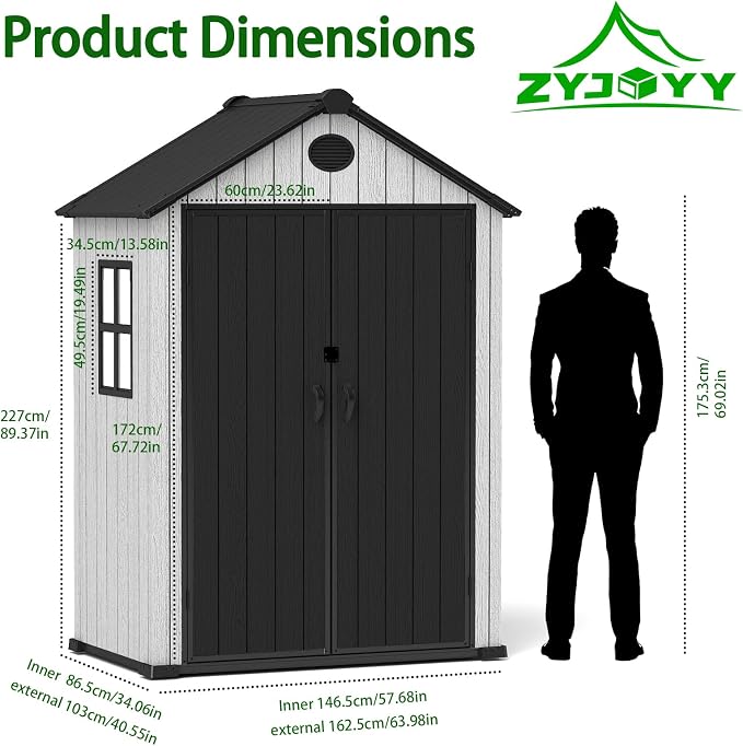 6x4 FT Resin Storage Shed, Lockable Door, and Vents - Image 2