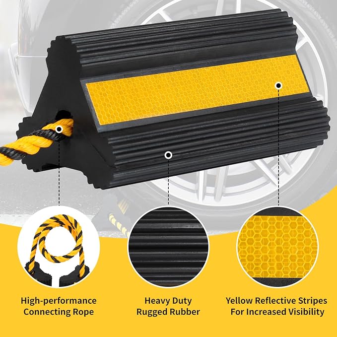 Heavy Duty Rubber Wheel Chocks, 1 Pair, Non-Slip Tire Stopper Blocks - Image 3