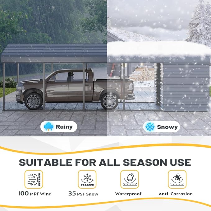 EROMMY 12x25 FT Carport Storage Shed 2-in-1, Heavy Duty Car Port - Image 6