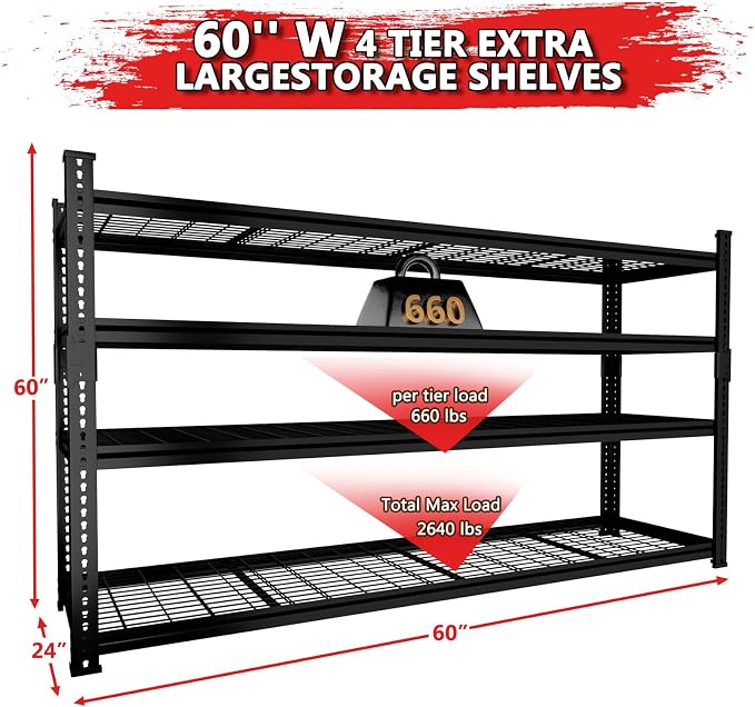 Storage Shelves 4PCS, Garage Shelving Heavy Duty 2640LBS Capacity, 4 Tier - Image 3