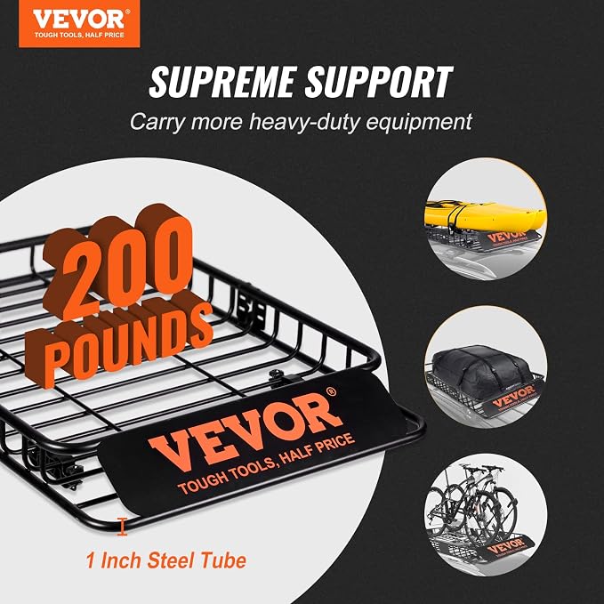 VEVOR Roof Rack Cargo Basket, 200 LBS Capacity Universal Rack Carrier - Image 2