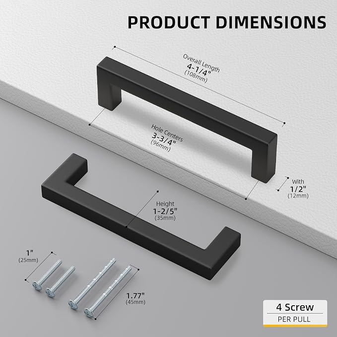 goldenwarm 100 Pack 3 3/4 Inch Black Cabinet Handles Matte Black Drawer Pulls - Image 2