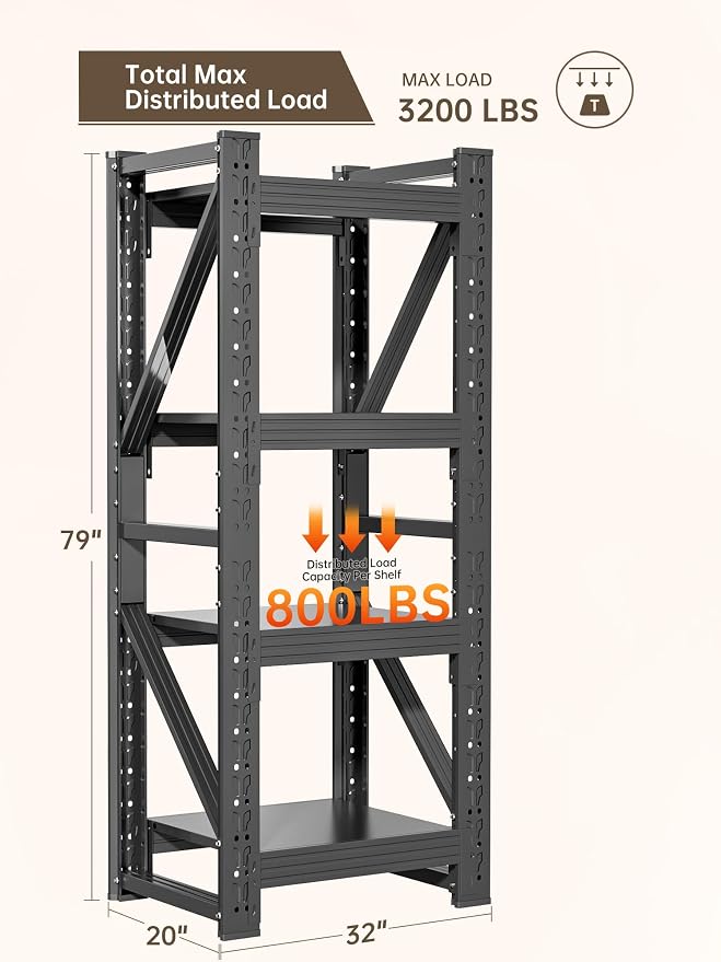 4-Tier Storage Shelves, Adjustable Industrial Metal Shelf System, 200lbs - Image 3