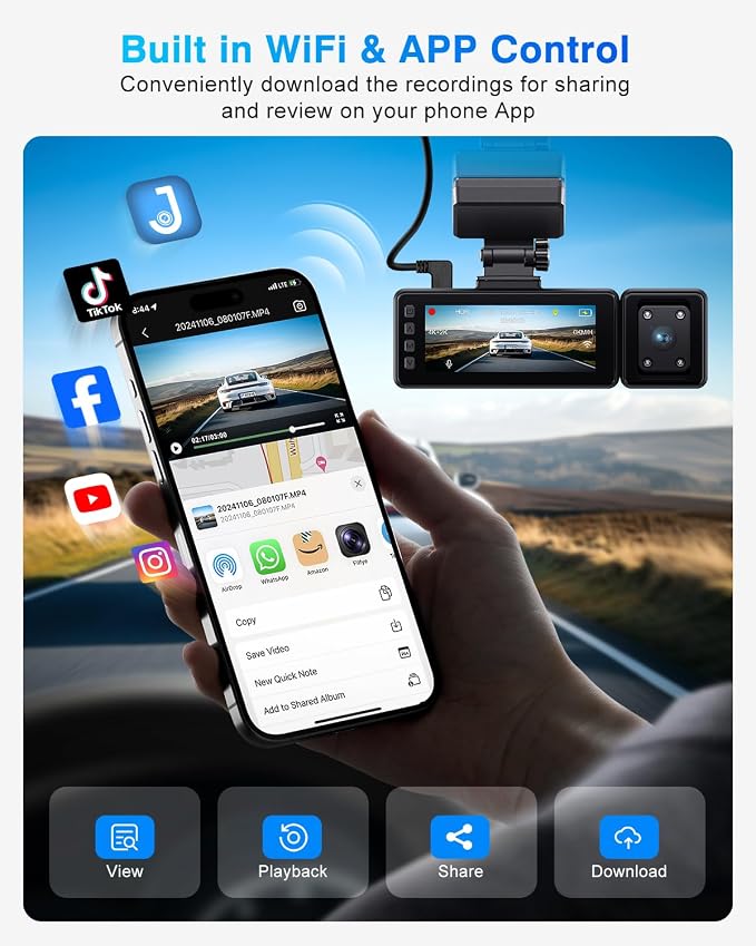 3 Channel 4K Dash Cam, IMX335 STARVIS Sensor, 4K+2K Front and Inside, - Image 6