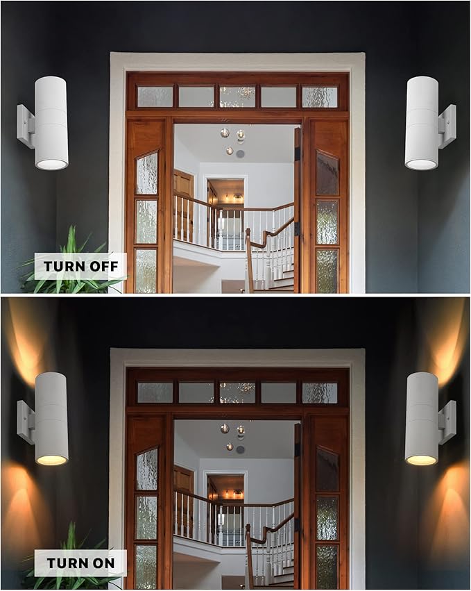 Ken & Ricky White Outdoor Wall Sconce, Outside Up and Down Wall Lights - Image 4