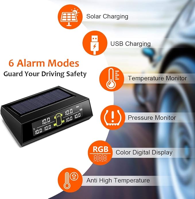 RV TPMS Tire Pressure Monitoring System, TS200 Solar Wireless TPMS - Image 3