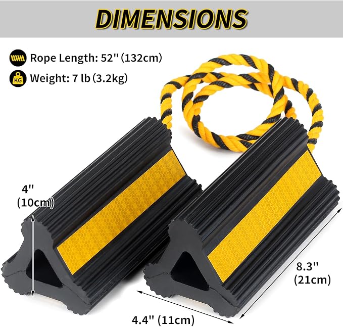 Heavy Duty Rubber Wheel Chocks, 1 Pair, Non-Slip Tire Stopper Blocks - Image 2