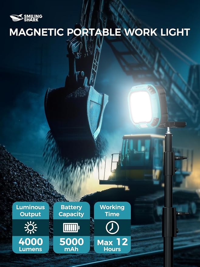 Smiling Shark Working Light, LED Work Light 4000 Lumen 18 Light Mode USB - Image 2