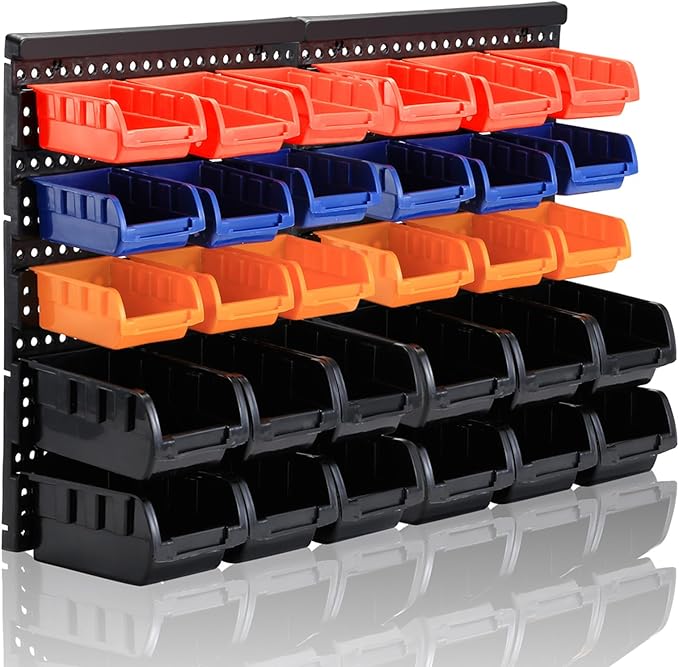 Wall Mounted Storage Bins Parts Rack 4 Colors Bin Organizer Garage Plastic Shop by MULSAME
