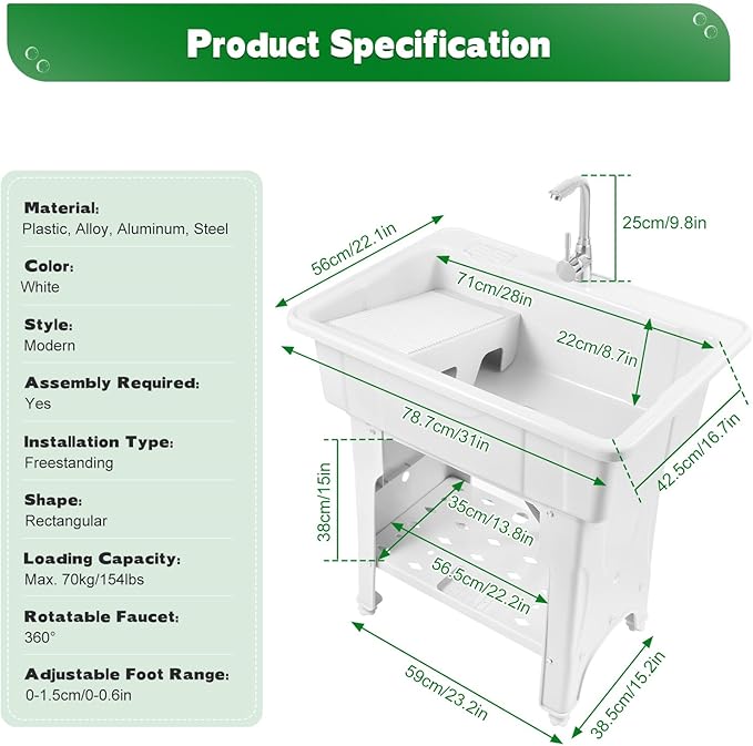 Freestanding Utility Sink Plastic Laundry Tub Sink - Image 8