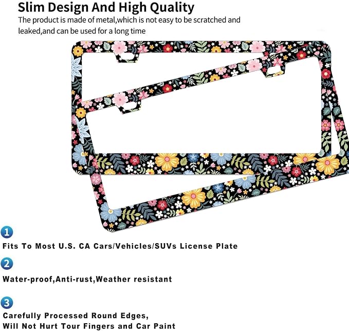 2 Pack Universal Retro Colorful Flowers License Plate Frame - Image 3