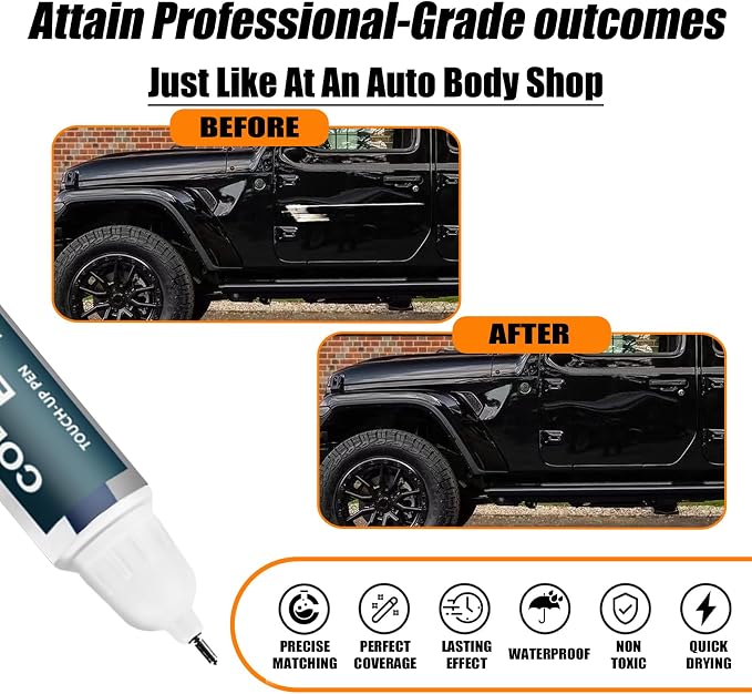 PX8/DX8 Black Touch Up Paint for Jeep, Car Paint Pen Scratch Repair Two-In-One - Image 2