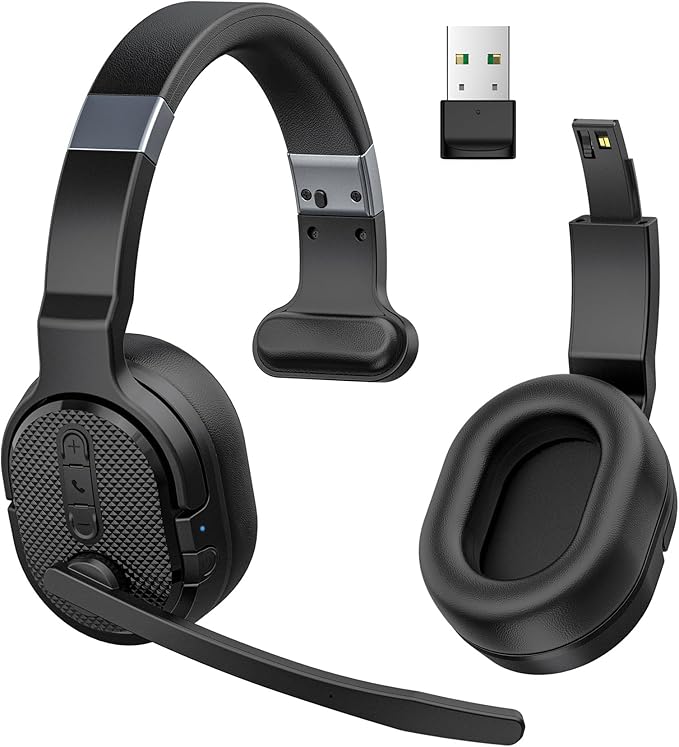 Trucker Bluetooth Headset with Dongle, Wireless Headsets with Noise Cancelling by COSMUSIS