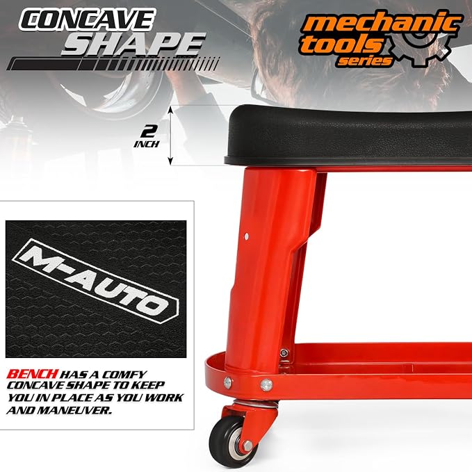 M-AUTO Heavy Duty Garage Rolling Work Seat 300LBS Capacity Mechanics Stool - Image 5