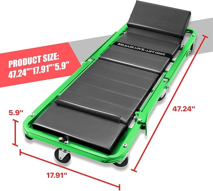 DNA MOTORING 48" 2 IN 1 Folding Rolling Garage Shop Creeper Roller Seat - Image 2